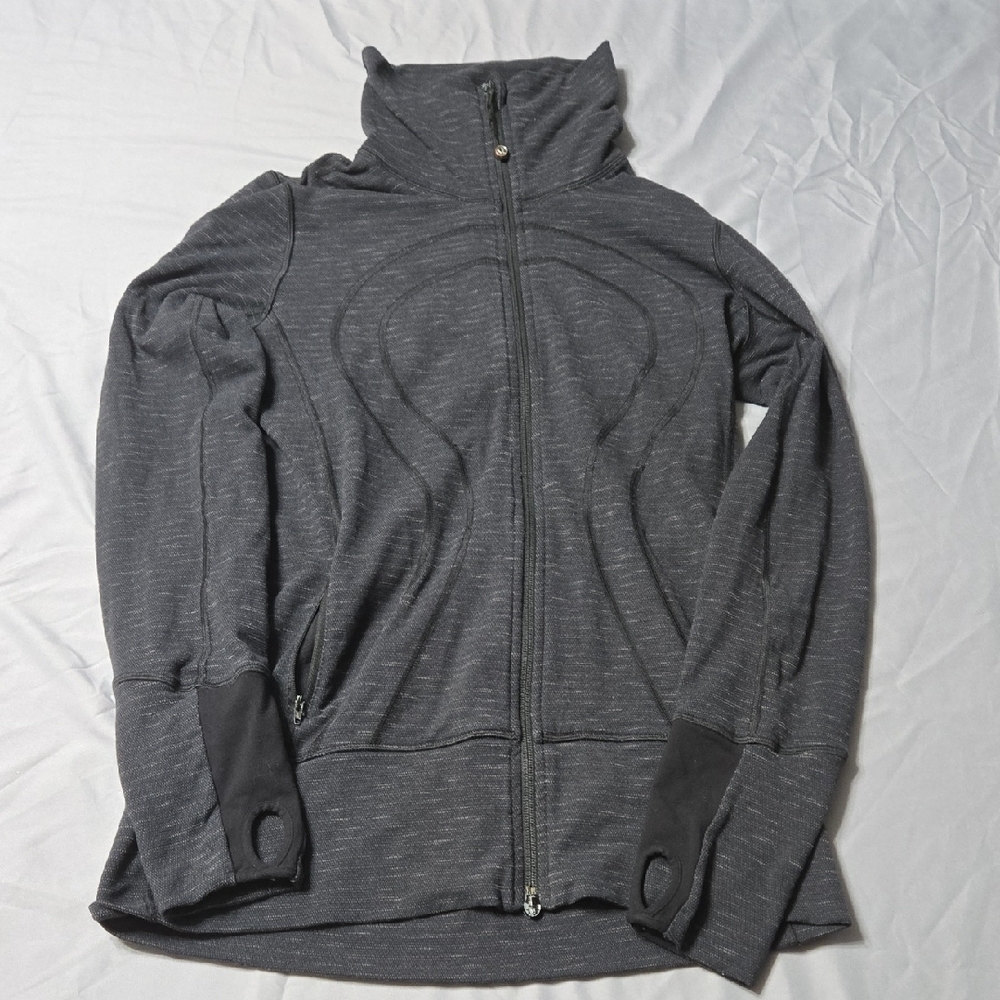 Lululemon Sz 8 In Stride Dark Grey Full Zip Pockets Thumbholes Jacket